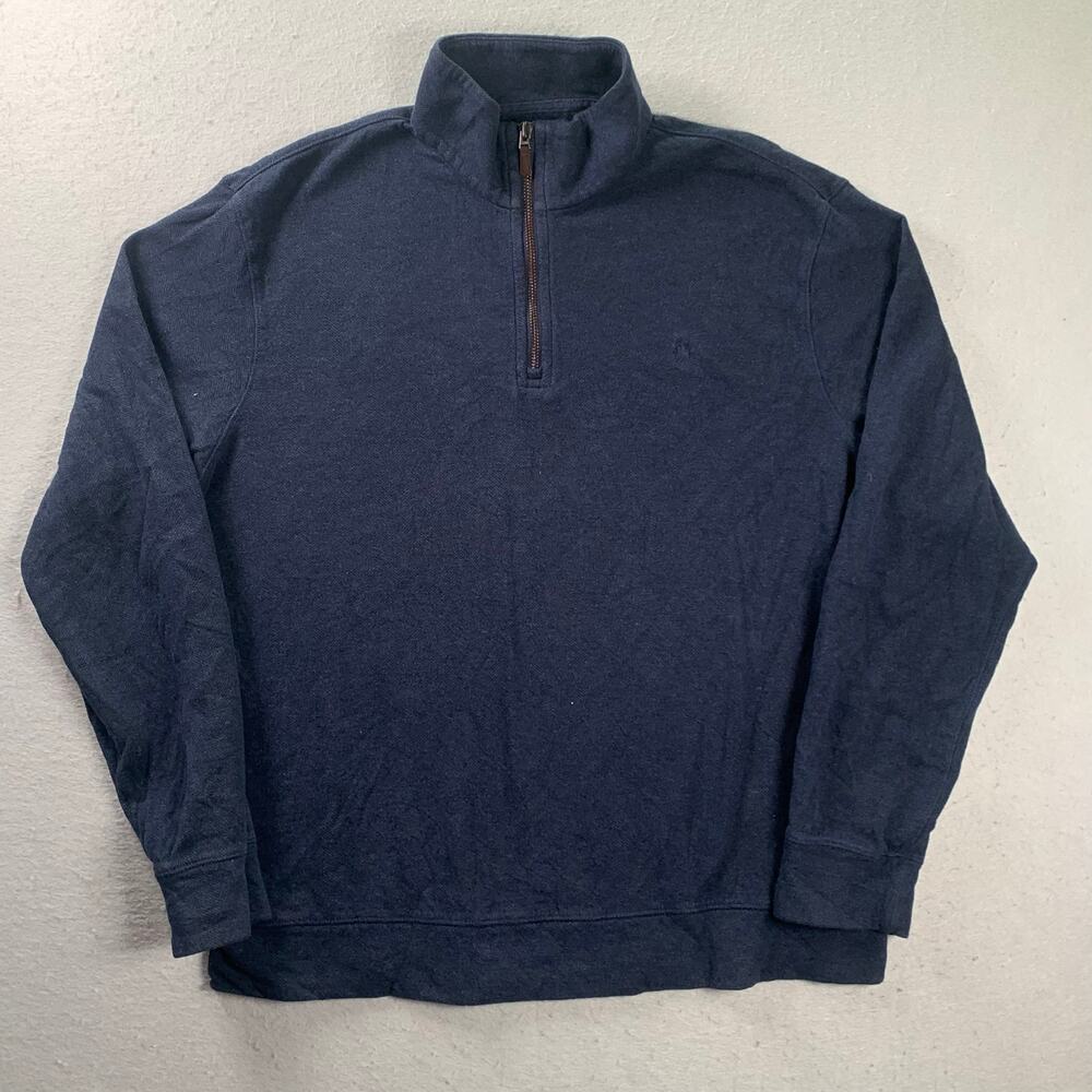 Polo Ralph Lauren Quarter Zip Mens Large Herringbone Navy Blue Pullover Sweater - Picture 2 of 11